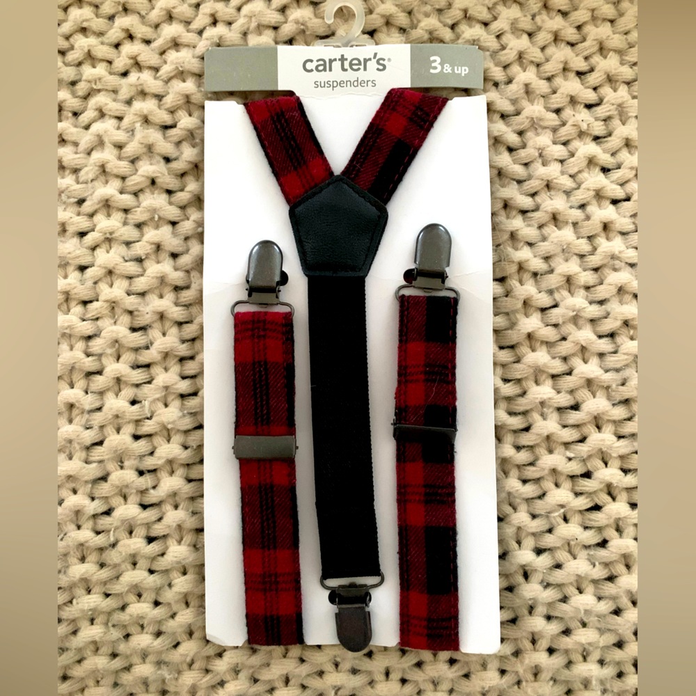 NWT Carters Boys Christmas Buffalo Plaid Suspenders